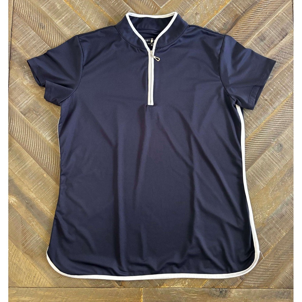 Sport Haley Golf Polo Shirt Womens Navy Blue White Trim Quarter Zip Size M